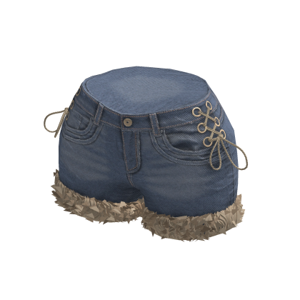 Light Blue Y2K Fur Trim Denim Shorts