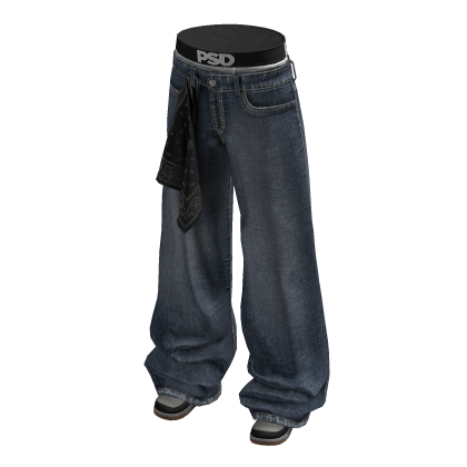 Streetwear Baggy Jeans W/ Bandana (Black) thumbnail
