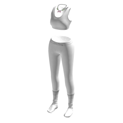White Leggings Crop Top Necklace Sport Outfit thumbnail