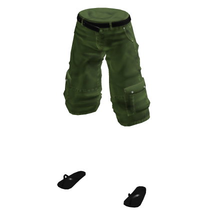Baggy Thrifted Cargos w/ Flip Flops (Green)