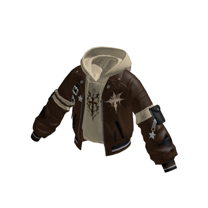 Goth Cross Jacket w/ Hoodie (Brown N Cream)