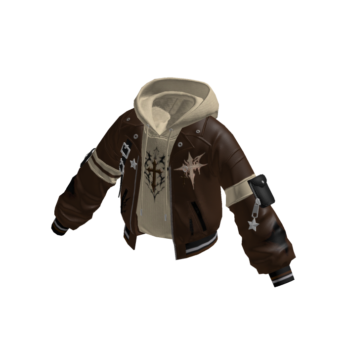 Goth Cross Jacket w/ Hoodie (Brown N Cream)