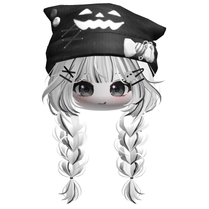 🍀Cute Girl Braided w Halloween Beanie(White) Roblox item