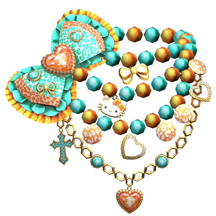 Kawaii Gyaru Leopard Bow Necklace Orange Teal