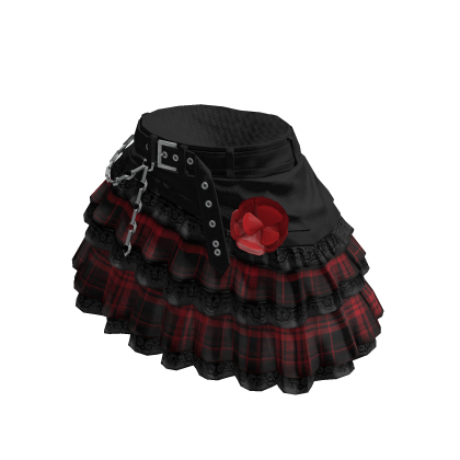 Goth Plaid Ruffle Mini Skirt w/ Rose Chain (Red) thumbnail