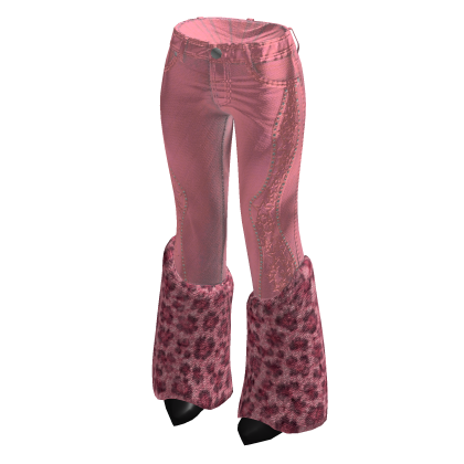 Leopard Cuff Flared Jeans (Pink)