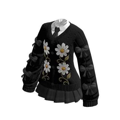 Black & Grey Uniform Dress Preppy Floral Daisy