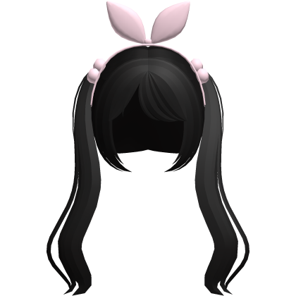 black cute pigtails w bunny ears hair bow