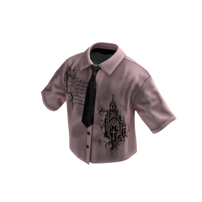 Pink Graffiti Grunge Cropped Shirt W Tie & Collar