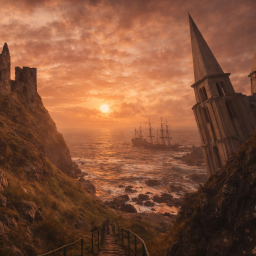 ➽ Windswept coast.