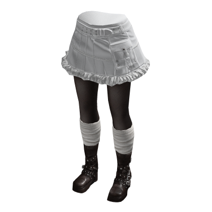 Belted Mini Skirt with Ruffle Hem (Light Gray)