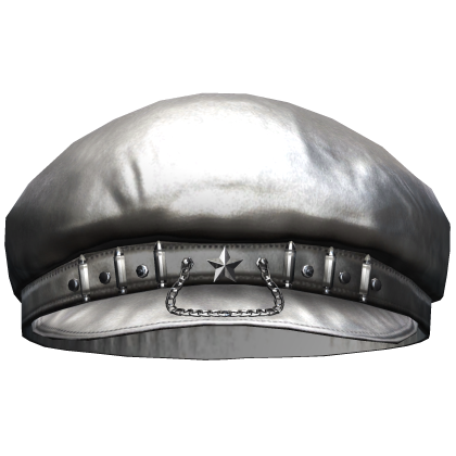 Alt Studded Leather Beret /w Chain (White)