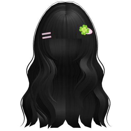 🍀꒰ cute lucky clover hime hair in black Roblox item