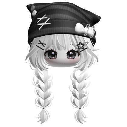 🍀Cute Girl Braided w/Cat Beanie(White&Black)