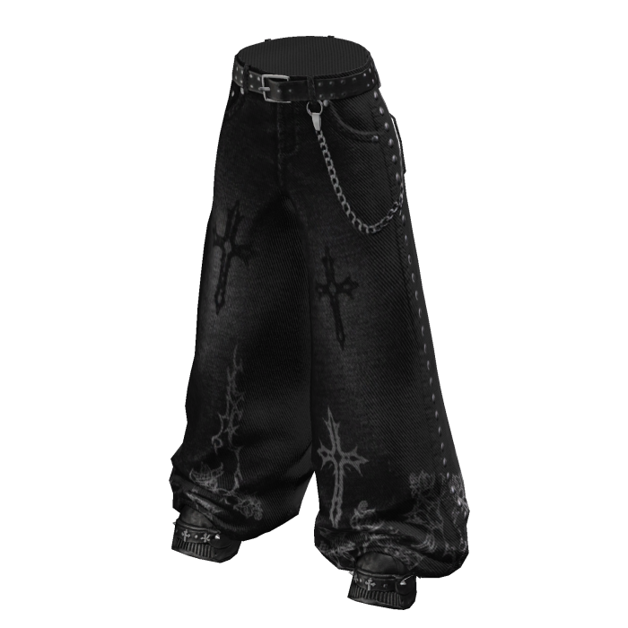 Baggy Punk Goth Jeans Black w/ Shoes