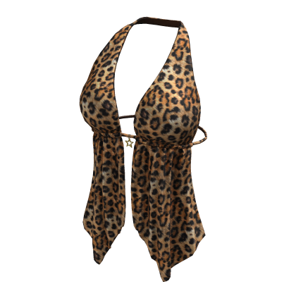 Hem Halter Neck Top Leopard Y2K Baddie Tee Shirt
