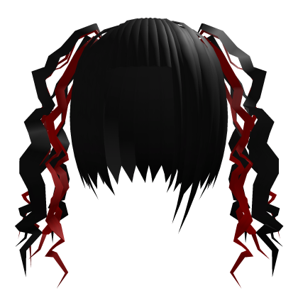 crimped goth pigtails in black + red Roblox item