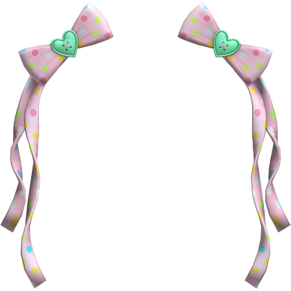(1) Light Pink/Teal Polka Bows w Ribbons Roblox item