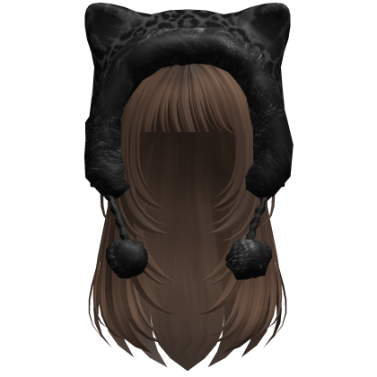 Brown Straight Layered Hair w Kitty Hood
