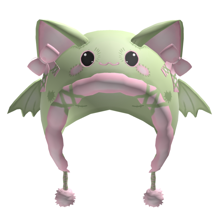 Cute Zombie Bat Cat Hood - Green and Pink