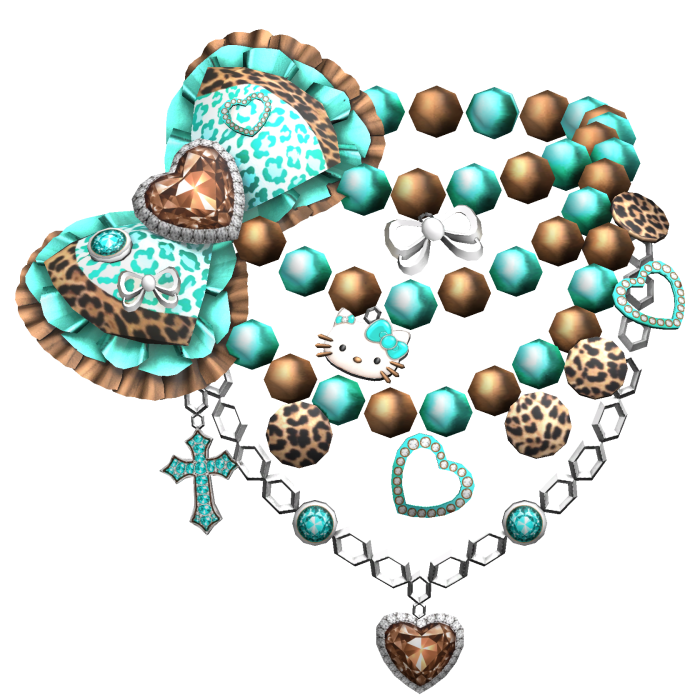 Kawaii Gyaru y2k Leopard Bow Necklace Teal Brown