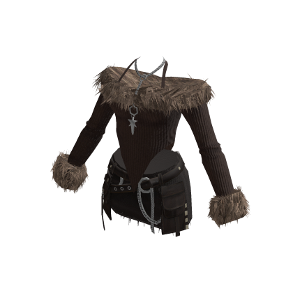 Y2K Fur Trimmed Set (Brown)