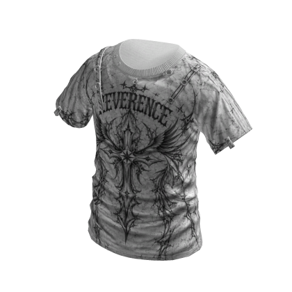 Y2K Winged Cross Graphic T-Shirt (White)