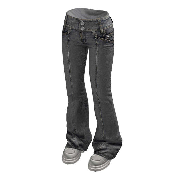 Double Button Flare Jeans w/ Sneakers (Grey)