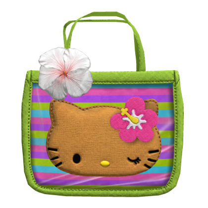 Kitty Flower Tote Shoulder Bag In Blue & Green 