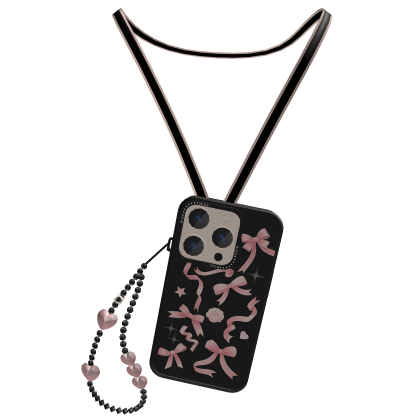 CUTE RIBBON PHONE NECKLACE(BLACK PINK) thumbnail