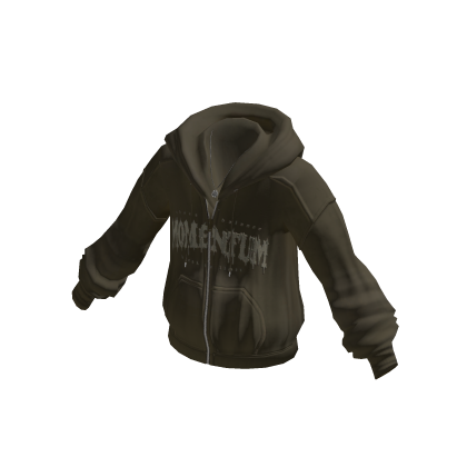 Zip-Up Hoodie w/ Front Text Print (Olive)
