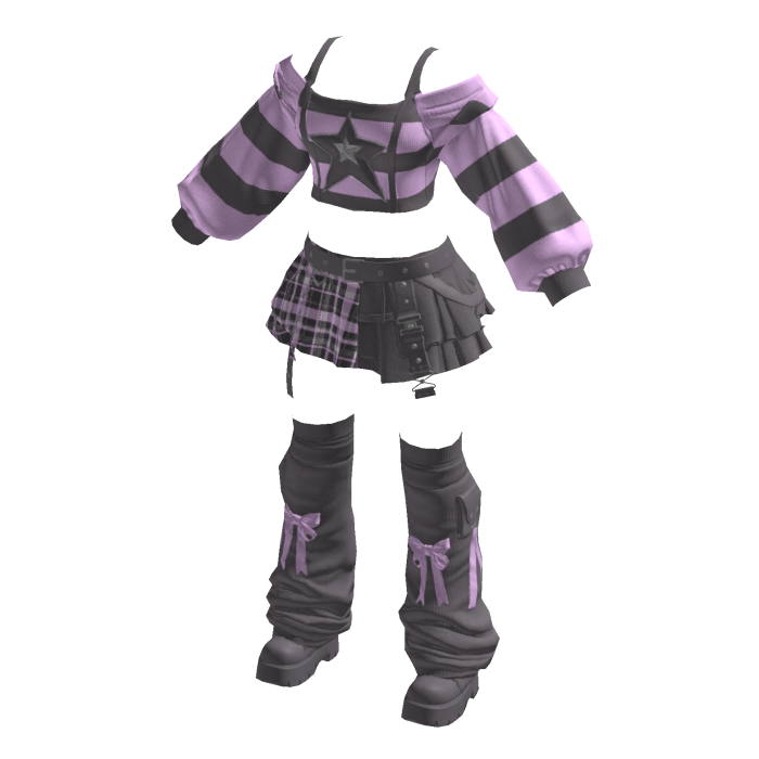 Emo Y2K Grunge Streetwear Lavender & Grey Outfit