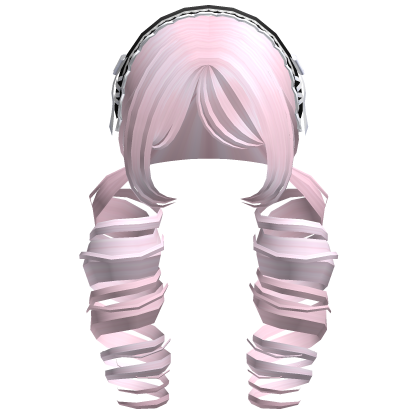 ꒰Cute Pink Curly Pigtails w/ Black Headband Roblox item