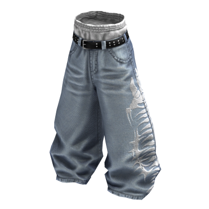 Light Blue Y2K Fishbone Baggy Skater Denim