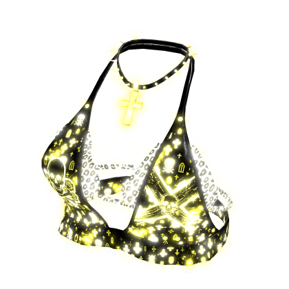 Glowing Punk Studded Halter Top Yellow[MAX]