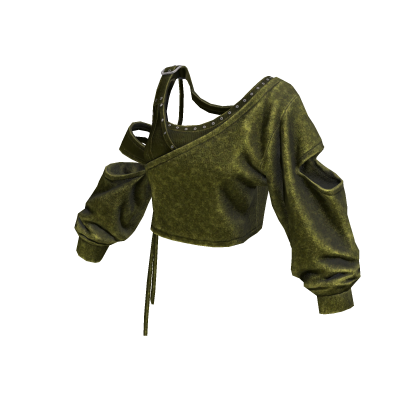 Green Cropped Off Shoulder Grunge Top