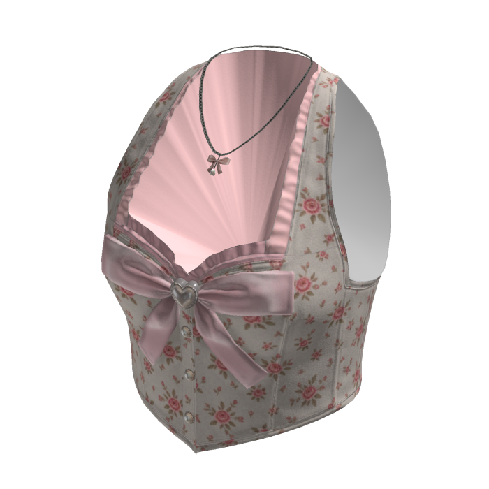 Coquette Floral Bow Vest w/ Necklace (Cream)
