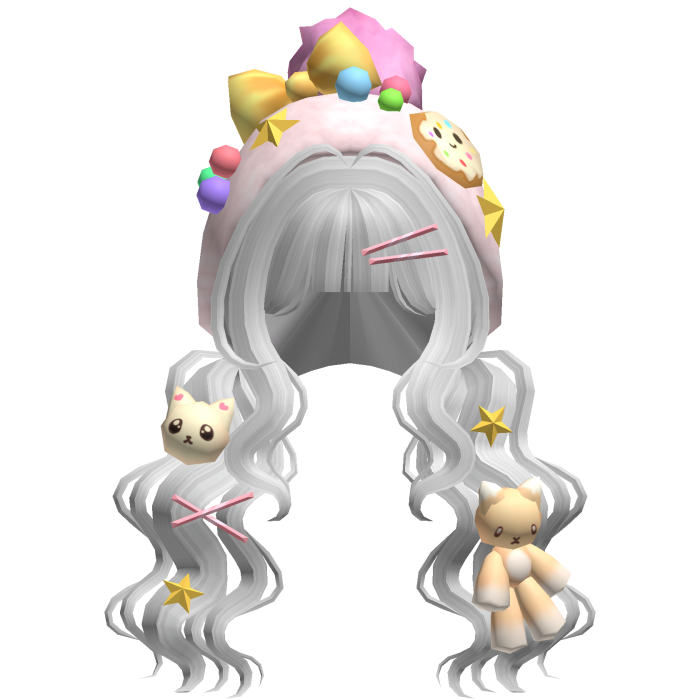 Kawaii Candy Kitty Curl Plushie Pigtails in Silver