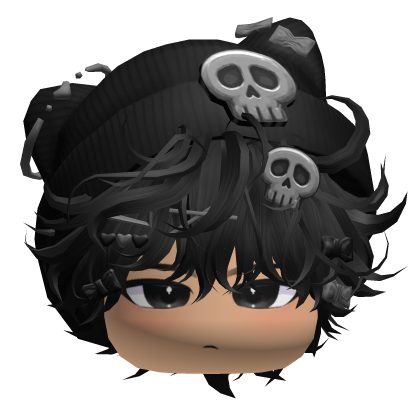 Rumpled Messy Hair w/ Skull Beanie (Black) Roblox item