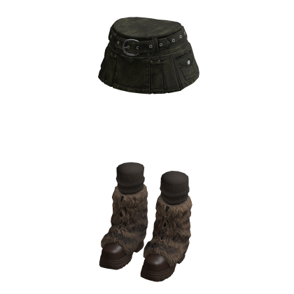 Mini Skirt with Studded Belt (Olive)