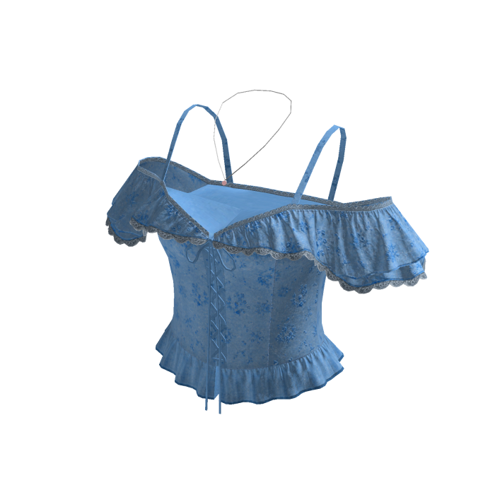 Cold Shoulder Top with Ruffle Hem (Blue)