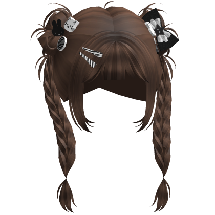 Brown Long Braids w/ Bows & Clips Roblox item