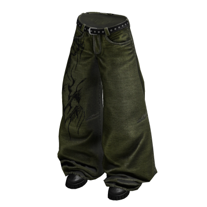 Green Y2K Tribal Baggy Jeans