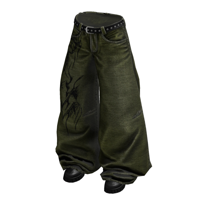 Green Y2K Tribal Baggy Jeans