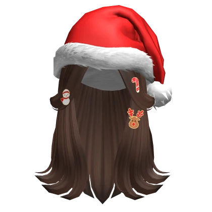 Christmas Preppy Hair w/ Santa Hat + Charms Brown | Roblox Item - Rolimon's