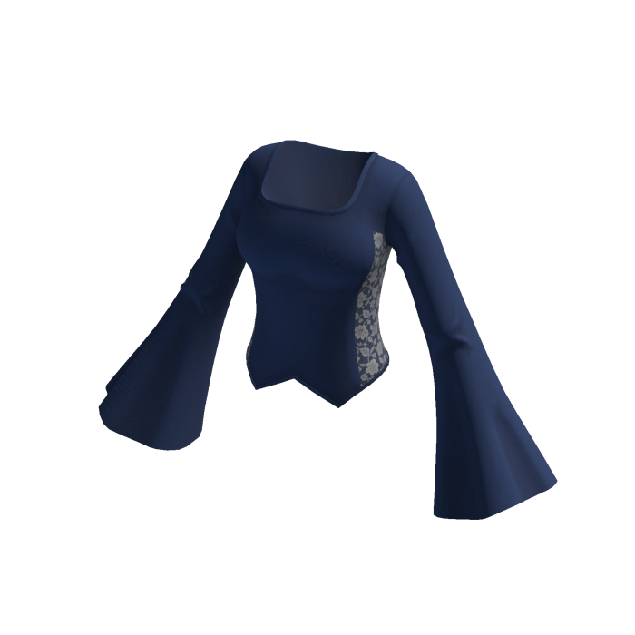 Bell Sleeve Corset Top w/ Pointed Hem (Blue)