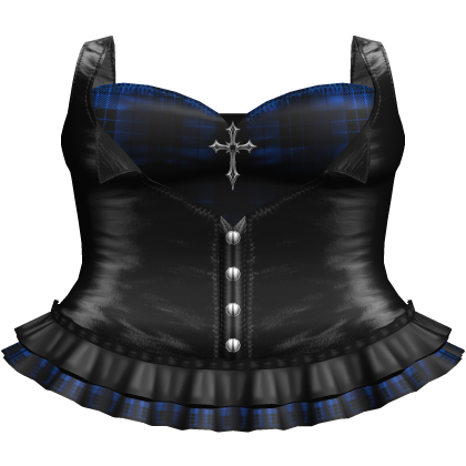Emo Gothic Plaid Button Up Dress in Blue