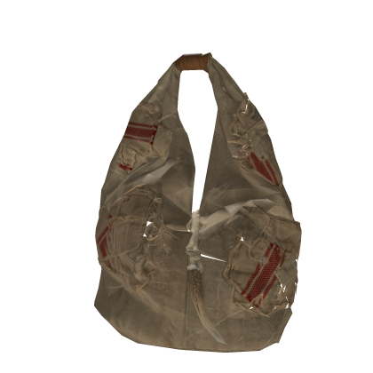 Beige Orange Striped Worn Net Bag