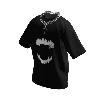 Black T-Shirt w/ Silver Cross Chain