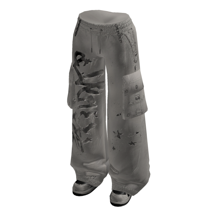 Baggy Pants with Graphic Print (Light Grey)